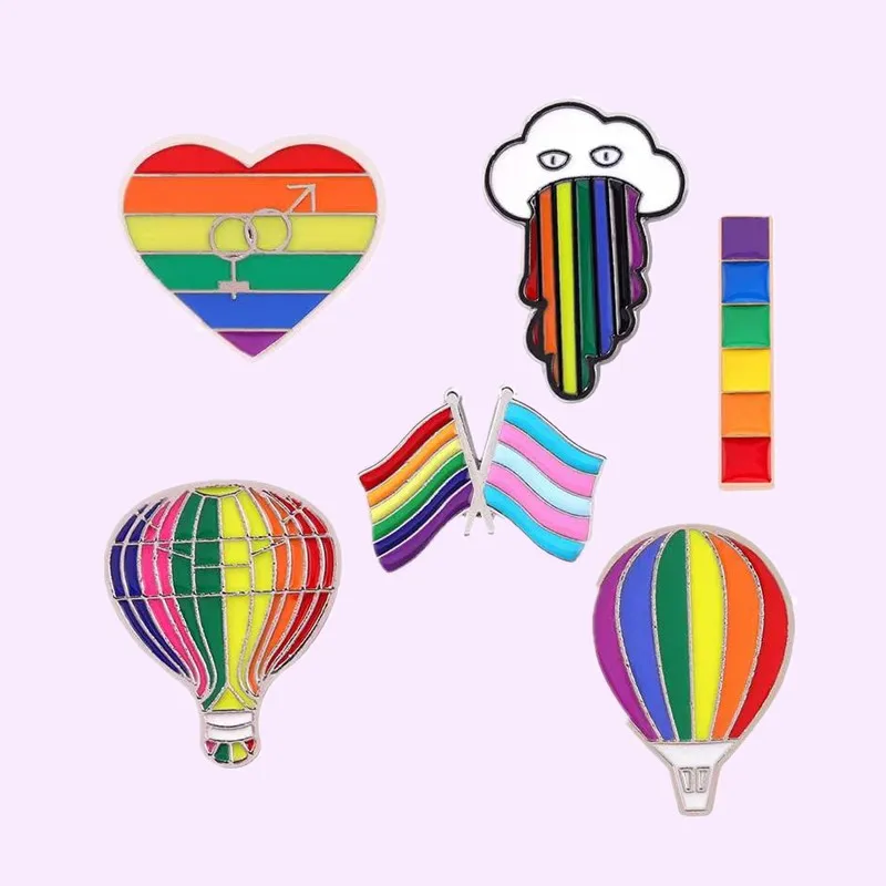 Creative Heart Rainbow Design Enamel Pin Cloud Hot Air Balloon Flag Metal Badge Lapel Bag Hat Jewelry Brooch Women Free Shipping