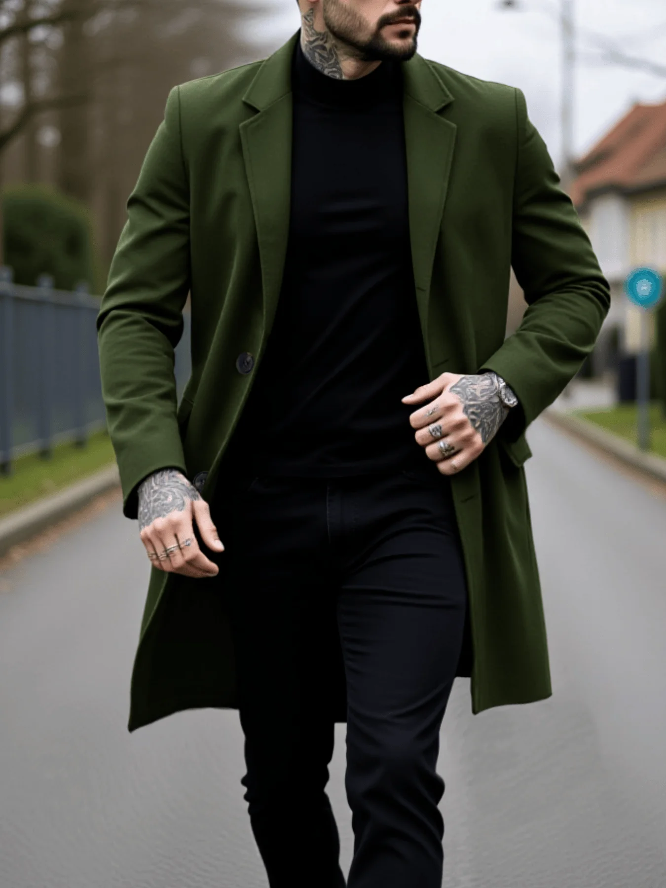 

Single-Breasted Wool Blend Coat for Autumn/Winter Thickened Windproof Stand Collar Trench Style Casual Business Warm Outerwear