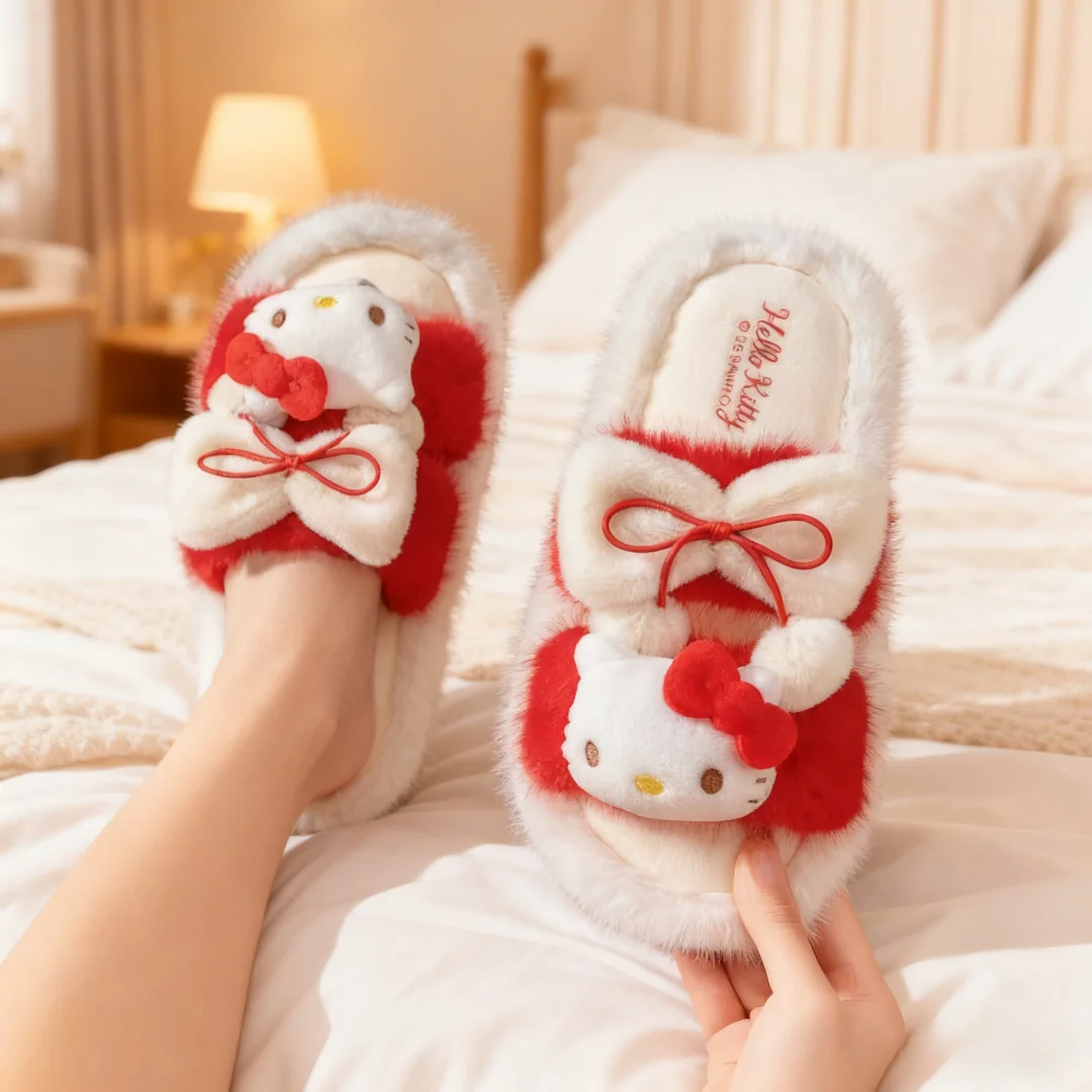 Zapatillas para niños de felpa de dibujos animados, zapatos planos de moda de otoño para niñas, zapatillas de casa antideslizantes cálidas de diseñador, color morado y rosa, talla 36-41