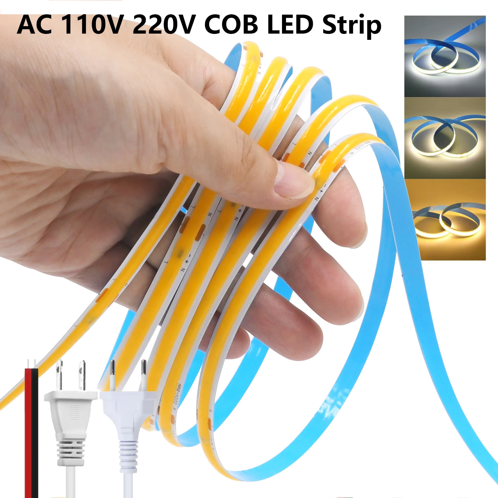 

110V 220V COB LED Strip Lights 5m 10m 15m 20m 240LEDs/m Flexible Tape with EU/US Plug/2 Pin Wires Linear Lighting for Home Decor