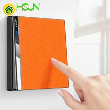 orange leather texture switch socket 86 panel five hole with usb LED light luxury household double computer TV socket