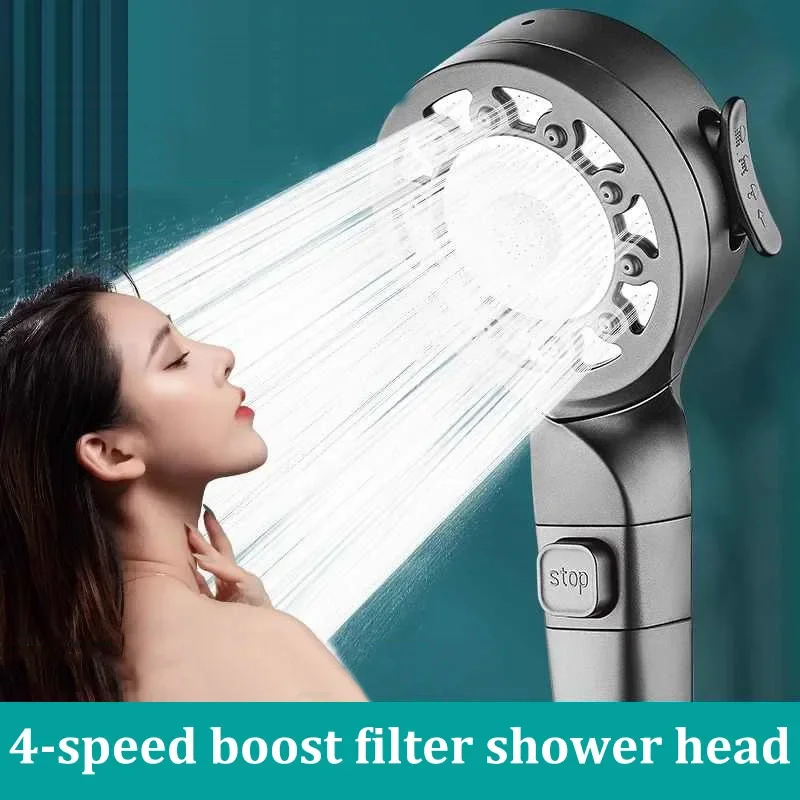 

Upgraded 4-speed Multi-function Boost Filter Shower Head Bathroom Accessories One-button Switch Shower Nozzle Bath Sprayer