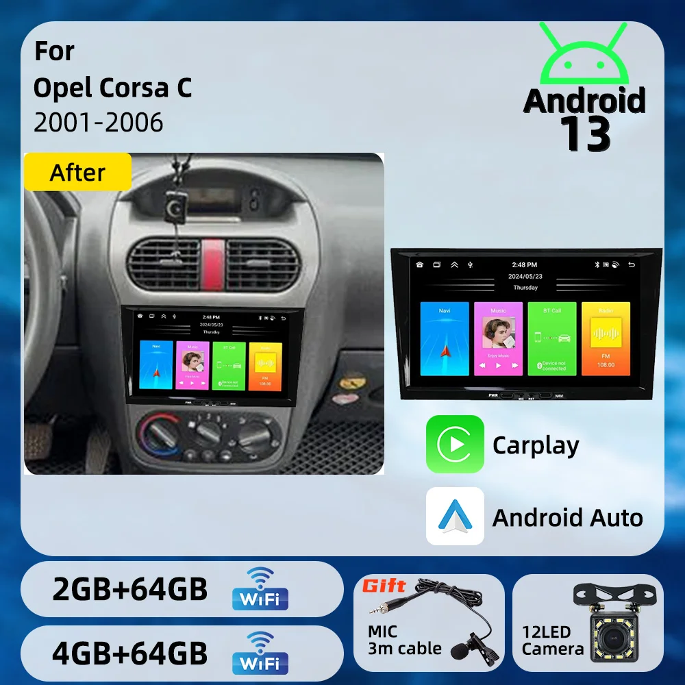Carplay Autoradio 2 Din Android Radio GPS WIFI Auto Car Multimedia 8" Screen Stereo for Opel Corsa C 2001-2006