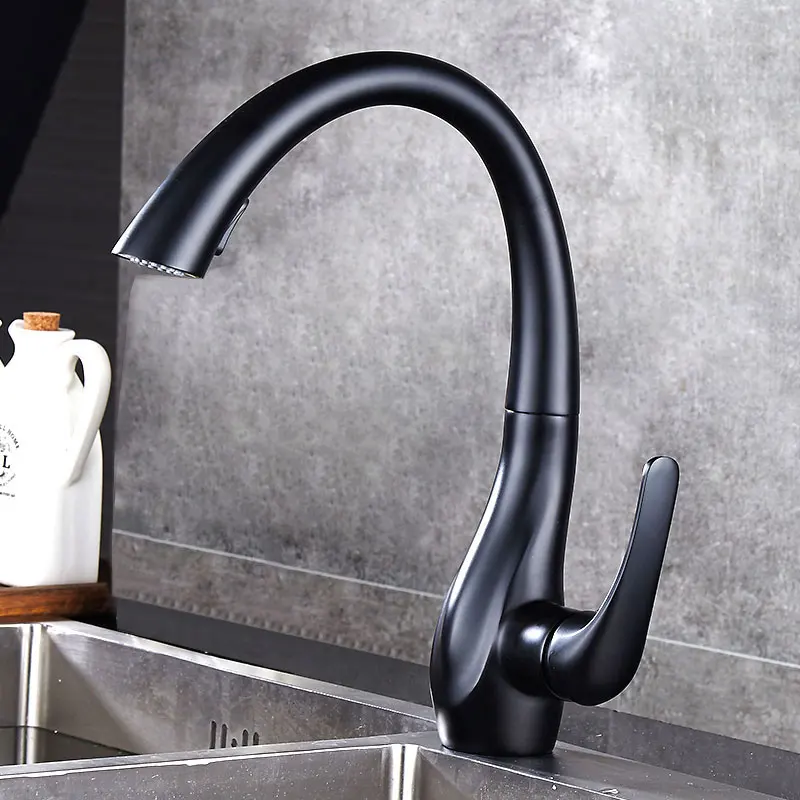 

BAKALA Kitchen Faucet Silver Single Handle Pull Out Kitchen Faucet Mixer Single Handle 360 Rotation Black Sink Mixer Tap BR-8820