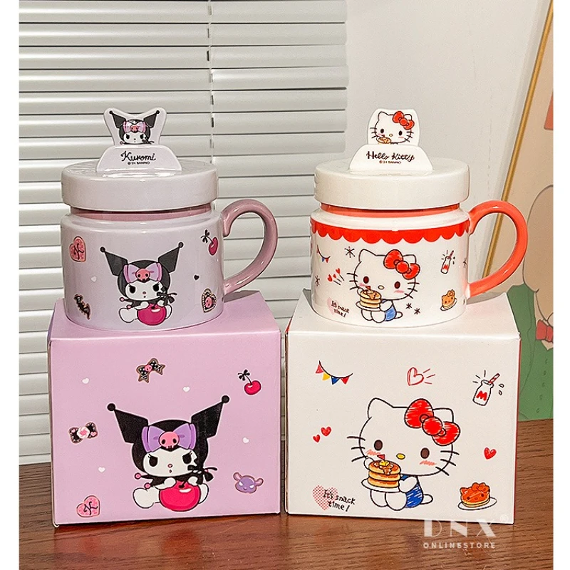 

Creative Hello Kitty Ceramic Mug Cup with Lid and Cute Design Phone Holder, Ideal for Couples; KUROMI Novelty Coffee Mug Tea Cup