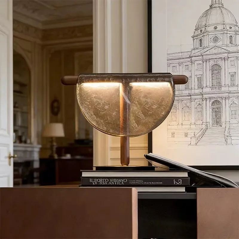for Modern luxury LED table lamp, amber glass and resin creative art bedroom bedside table lamp, suitable for living room