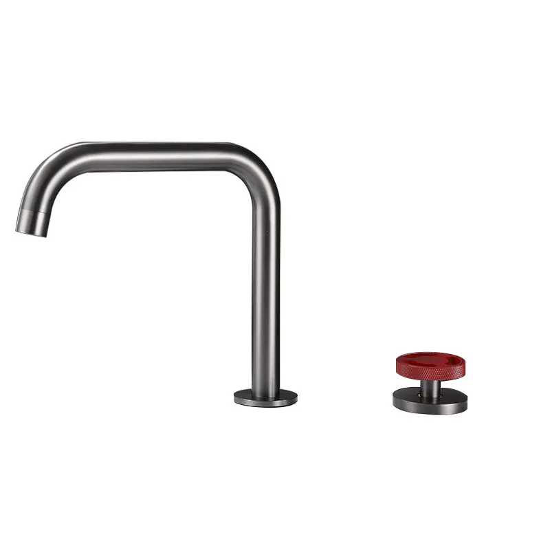 

Простой полностью медный смеситель для разделенной раковины с двумя отверстиями, матовый золотой смеситель для ванной комнаты, островной смеситель для горячей и холодной воды