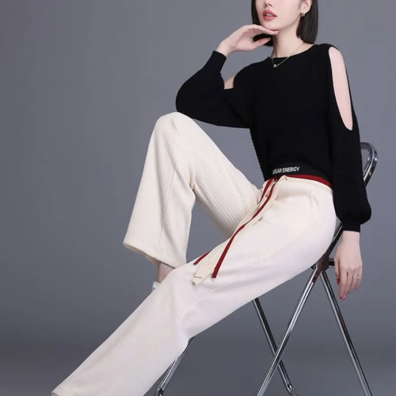 Women's Autumn Winter New Fashion Elegant High Waist Solid Color Pocket Straight Sleeve Casual Versatile Western Commuting Pants