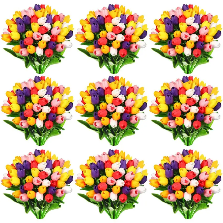 

96 Pieces Multicolor Artificial Tulips Flowers Faux PU Fake Tulip for Easter Spring Wreath Real Touch Arrangement for Spring Wed