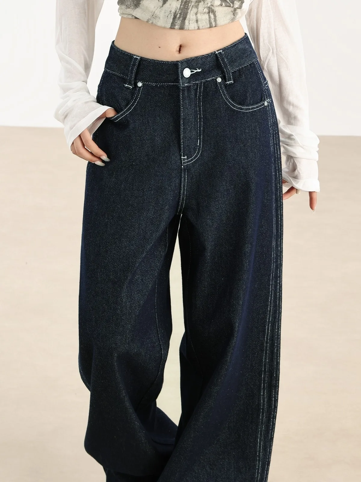 

ZHISILAO Baggy Wide Leg Jeans Women Loose Vintage Floor Length Denim Pants Streetwear 2024