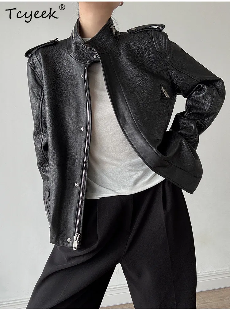 Tcyeek Echt Leren Jas Vrouwen Lente Herfst Kleding Echte Schapenvacht Jas Stand Kraag Womens Jassen Riem Jaqueta De Couro