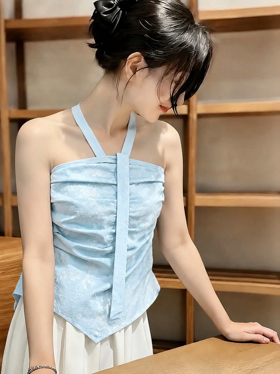 

Korean Style Off-Shoulder Crop Top Irregular Slimming Fashionable Sleeveless Versatile Summer Design Sensation Sash Vest