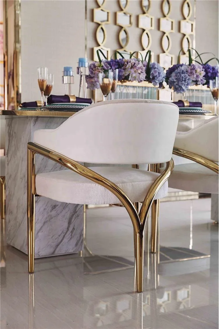 -Light Luxury Stainless Steel Velvet Dining Chair Dining Room  Gold Metal Legs Leisure Chair Modern Soft Armchair in Living Room view 6