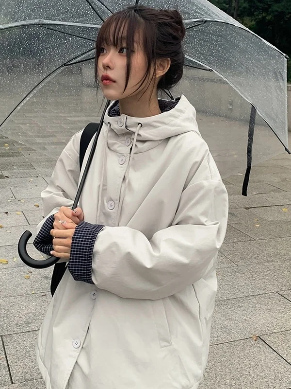 

Корейская повседневная хлопковая куртка для колледжа, женская клетчатая шляпа в стиле ретро, хлопковая теплая верхняя одежда, модная