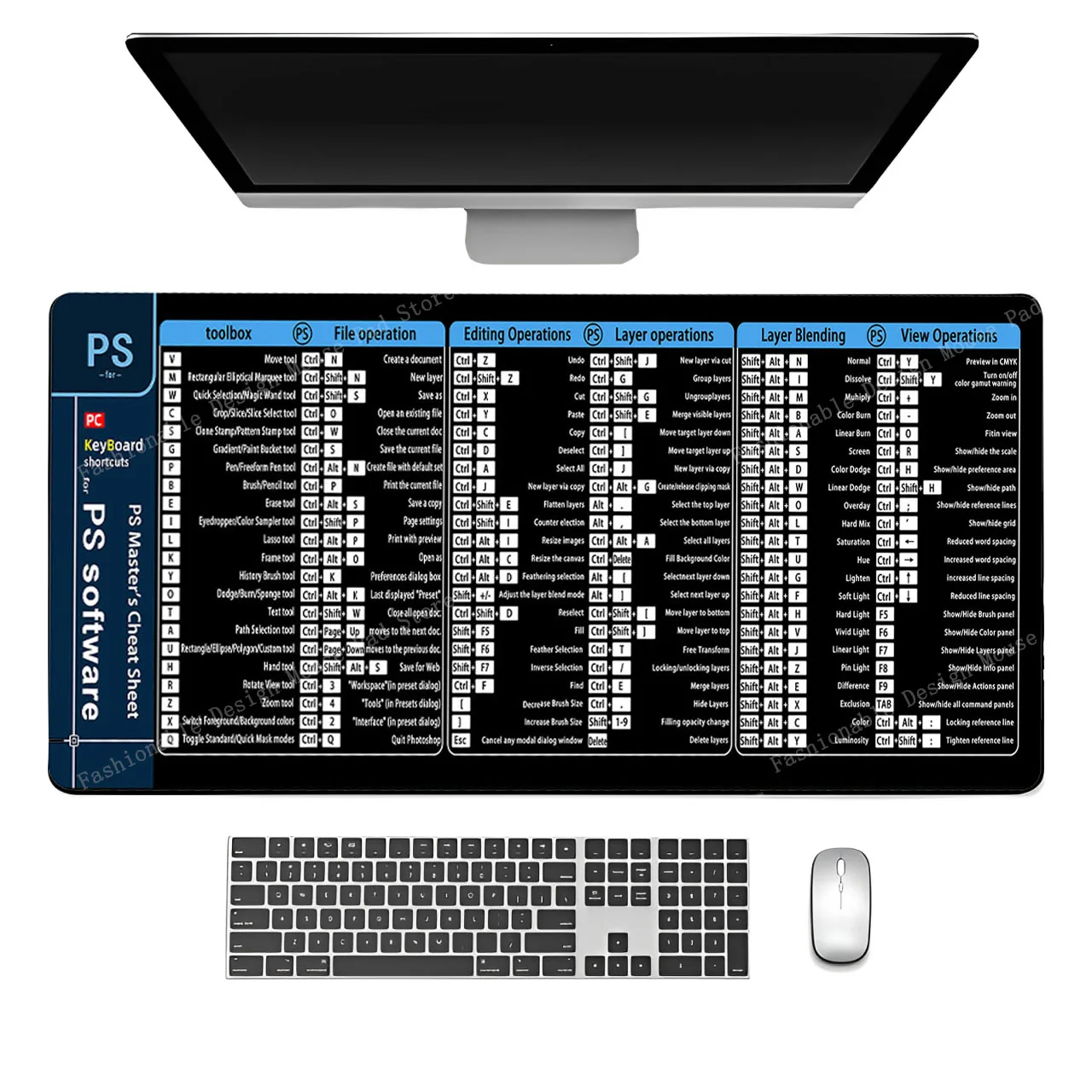 Photoshop Professional Shortcuts Keys Mouse Pad Desk Mat PS Master's Cheat Sheet Mousepad Gaming Office Users Deskpad