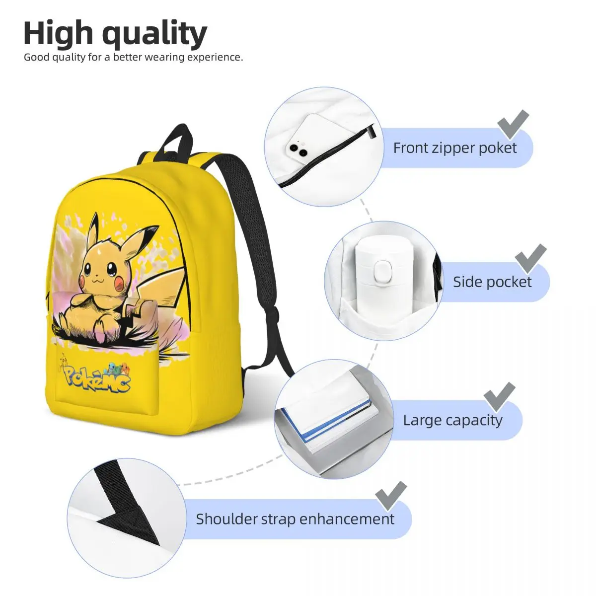 Solid Japanese Cartoon Game Pokemon Daypack Outdoor Sturdy Shoulder Pikachu Grils Knapsack Gift