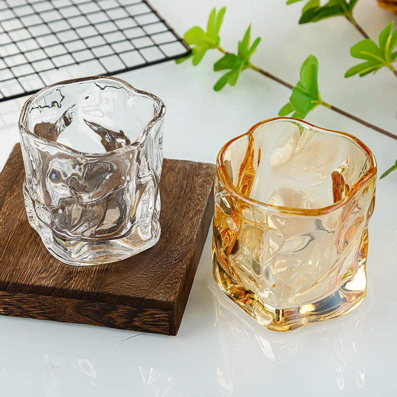 Transparent Whiskey Glasses 219 ml Creative Origami Cup Ins Bar Twist Cup Internet Red Cup High Temperature Resistant Beer Cups