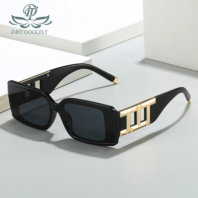 ZLY 2024 New Fashion occhiali da sole rettangolari donna uomo Leopard Black Style Golden Decoration Vintage gradient Lens PC Frame UV400