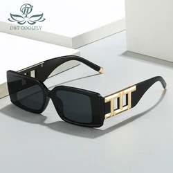 ZLY 2024 New Fashion occhiali da sole rettangolari donna uomo Leopard Black Style Golden Decoration Vintage gradient Lens PC Frame UV400