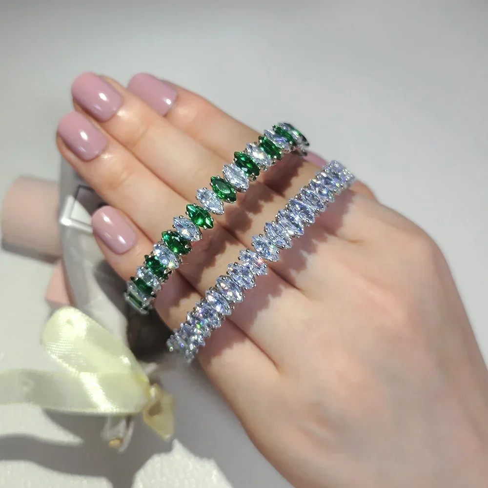 Moonso Arrival Unique Design White Green Color  Marquise Bracelet Bangle for Women  Valentine\'s Day Gift Jewelry S8250
