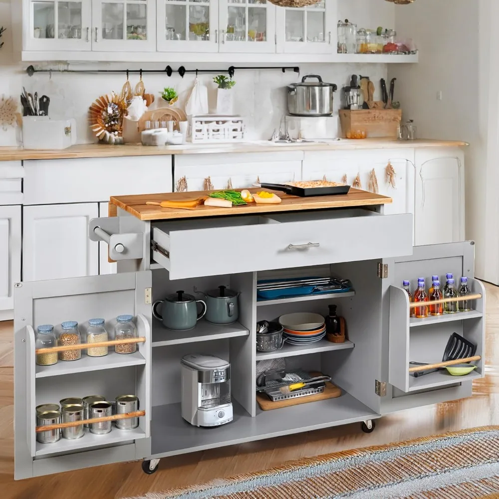 Small Kitchen Island Cart, Mobile On Wheels, Drop Leaf Countertop, Internal Storage Rack And Spacious Drawer