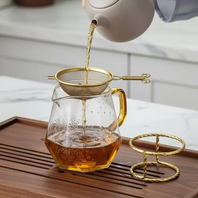 Stainless Steel Tea Strainer With Holder Fine Mesh Tea Filter Tea Infuser For Home Tea Brewing Office Tea Drinking Use