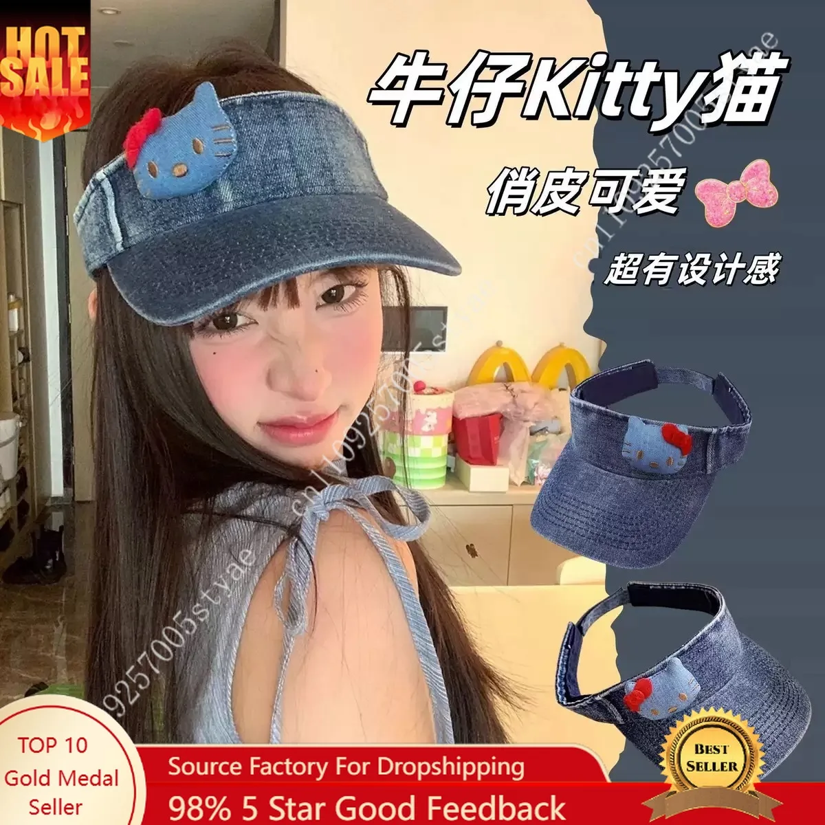

Милая летняя дышащая шляпа Hello Kitty для женщин, регулируемая, с мультяшным принтом, для улицы, аксессуар для косплея
