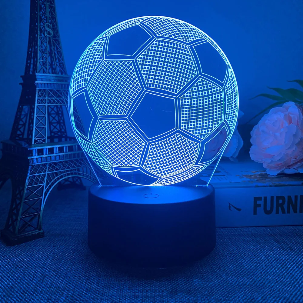 Voetbal 3d Illusie Lamp Nachtlampje Met Afstandsbediening 16 Kleuren Met Afstandsbediening Verandering Decor Verjaardag Kerstcadeaus