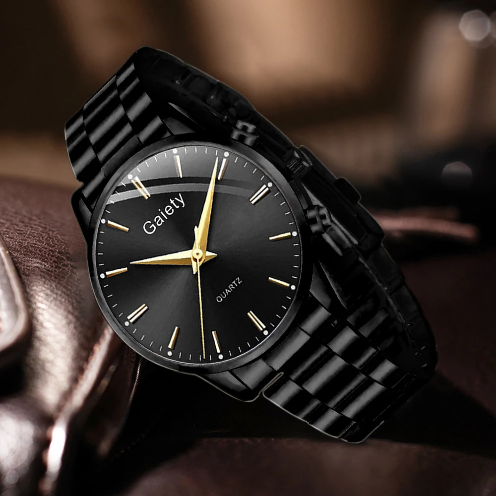 4PC الرجال السود الحد الأدنى مجموعة ساعات الأعمال العصرية خطوط مقياس جولة الهاتفي كوارتز ساعة سوار قلادة حلقة مجموعة هدية مثالية #3