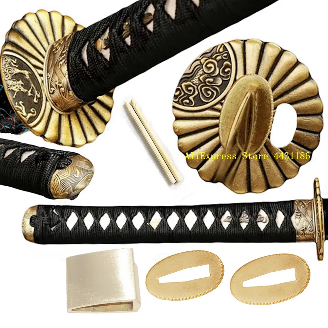26cm alça de pele de raio real katana tsuka latão tsuba menuki fuchi kashira habaki seppa espada japonesa substituir acessórios personalizados