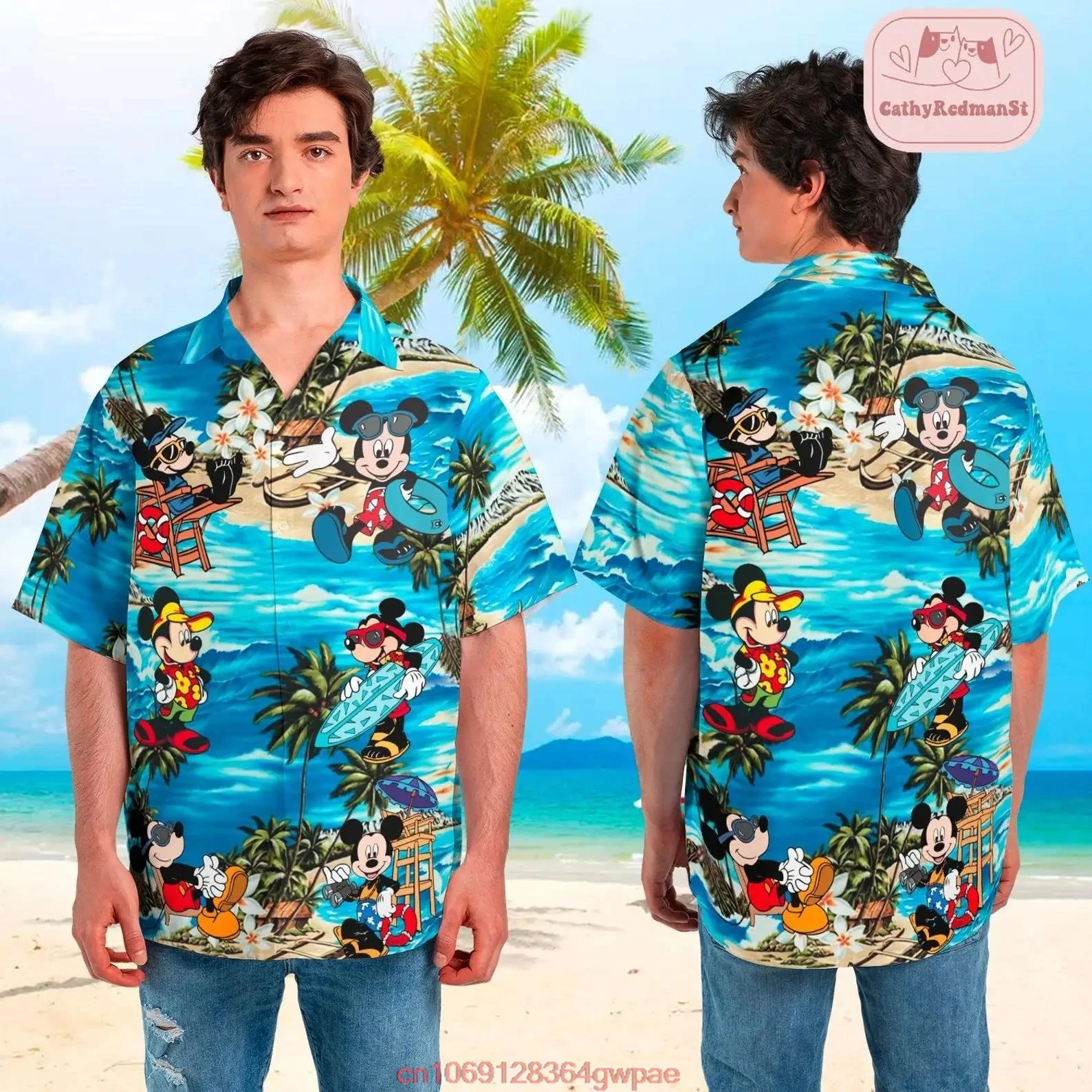 Mickey Aloha hawajskie koszule męskie koszule zapinana modne Disneyland hawajskie koszule casualowe koszule z krótkim rękawem plażowe