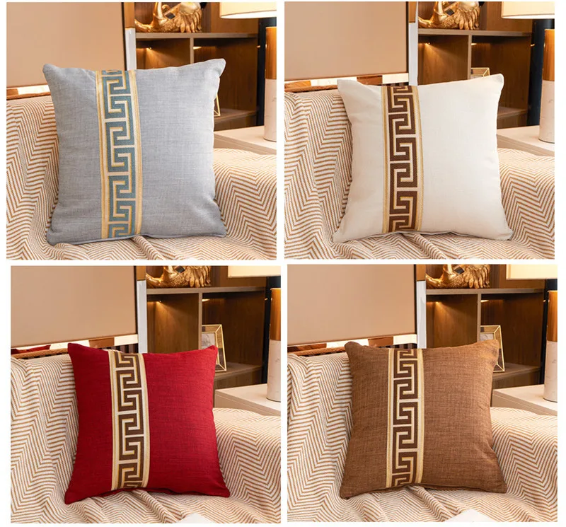 45x45cm Chinesischer Stil Leinen Geometrie Sofa Stuhl Sitzkissenbezug Wohnzimmer Dekoration Zierkissenbezug – Detail 1