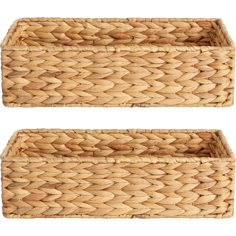 Wicker Tank Topper Basket, Water Hyacinth Storage for Bathroom, 2 Pack