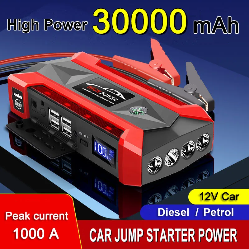 

30000mAh Car Battery Starter Portable Power Bank Charger Auto Jump Starter 12V Petrol Diesel Car Emergency Booster Start Device