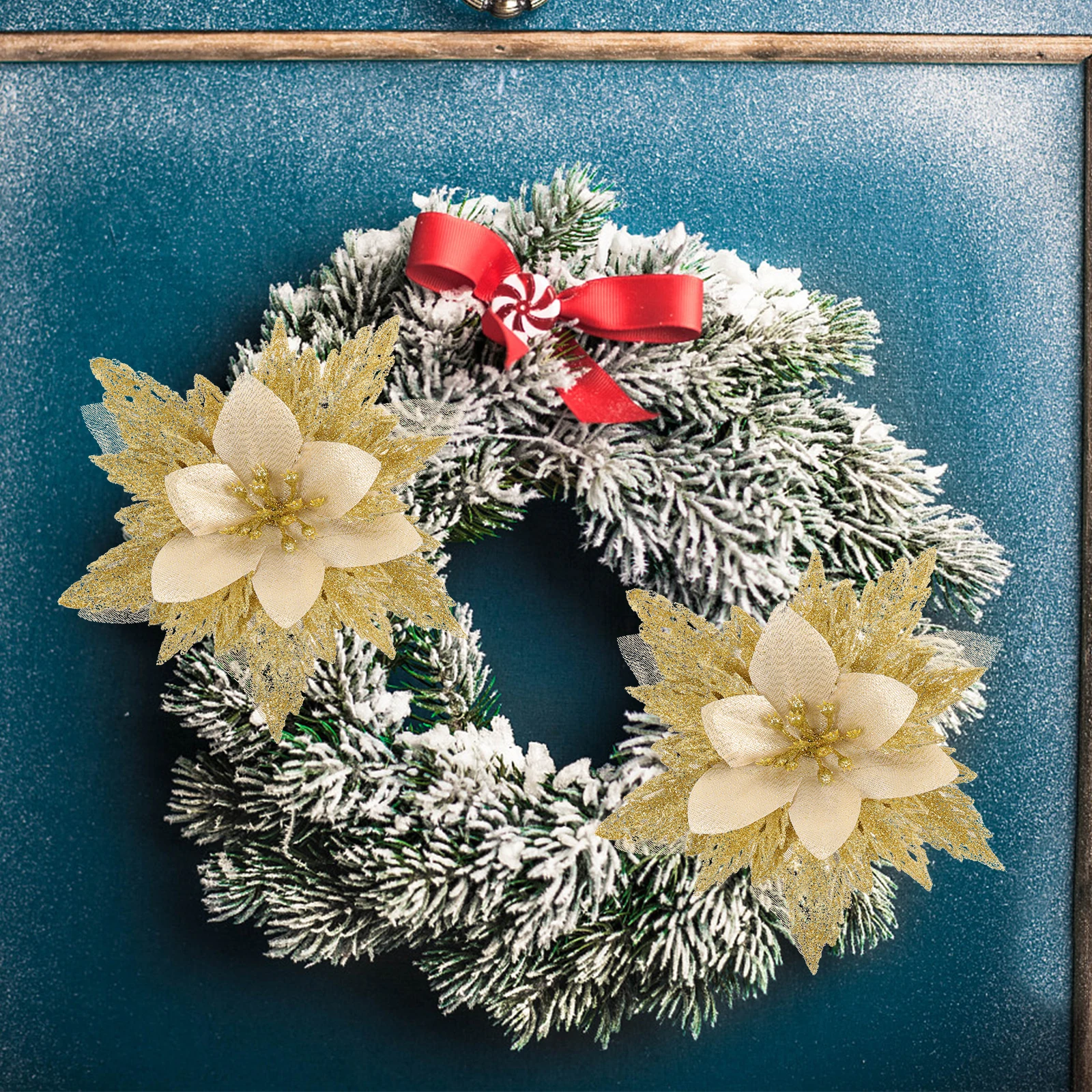 

6Pcs Christmas Flower Decorations Artificial Xmas Tree Flower Ornaments DIY Wedding Wreath Decorative Fake Flowers Holiday