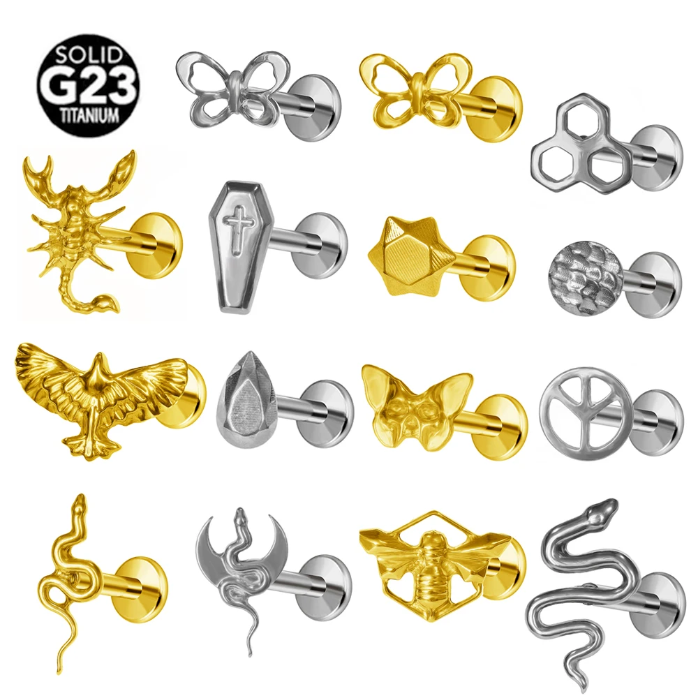 

ASTM F136 G23 Titanium Scorpion piercing Flatback Earring Stud Eagle Labret snake Piercing Tragus Cartilage Body Jewelry