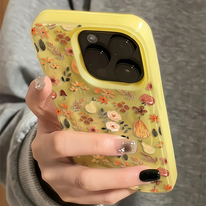 

Autumn-Themed Flowers and Plants Patterns Folds Texture Phone Case for iPhone 16 15 14 17 Air 12 13 Pro Max 16 Plus Soft Cover
