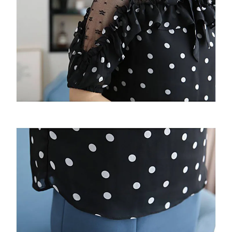 Elegant Fashion Women\'s Polka Dot Printed Lace Up Blouse Autumn Korean Casual Mesh Spliced Long Sleeve Shirt Female Clothing