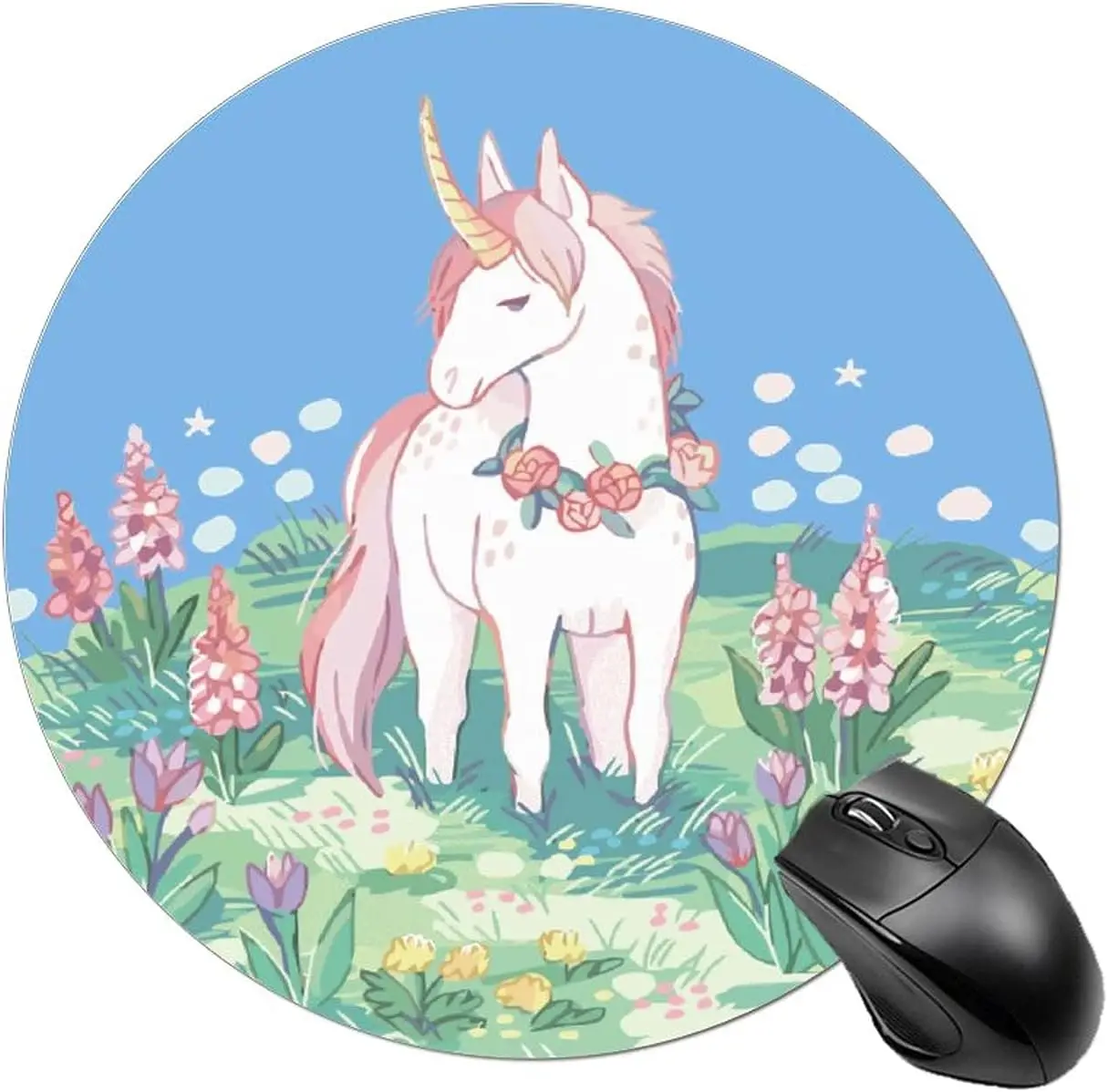 Cute Circle Round Mouse Pads Funny Cute Painting Horse Imagine Working Gaming Mouse Mat for Laptop & Computer PC Gaming Home