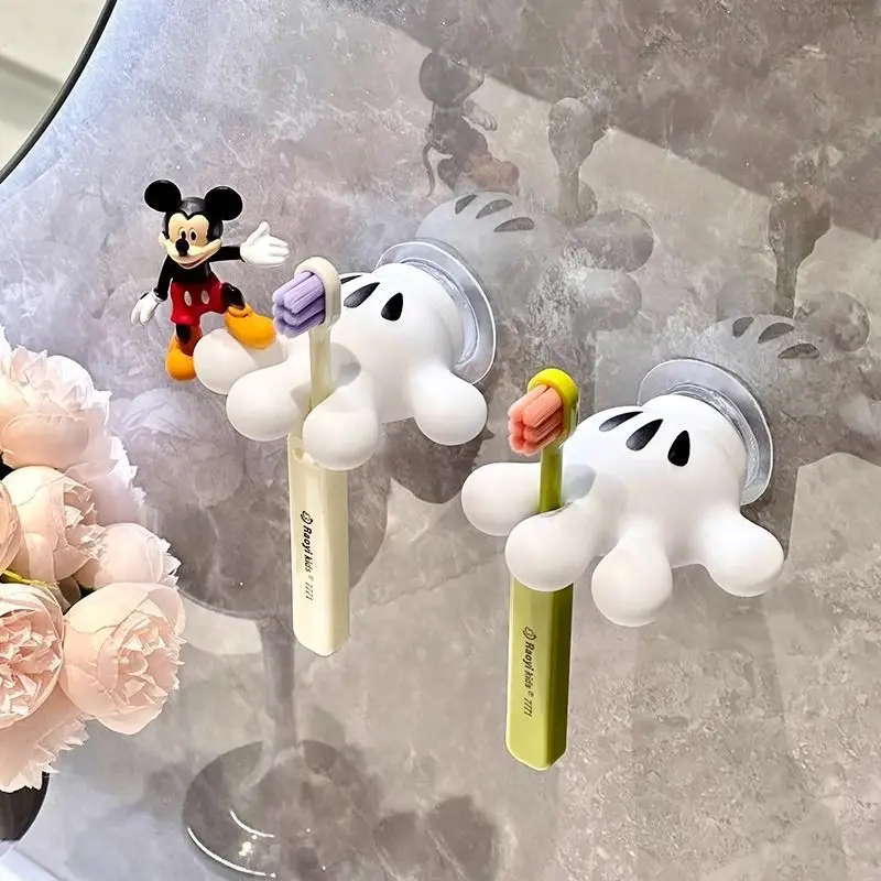 Cartoon Mickey Mouse Toothbrush Holder Disney Anime Mickey 3D Silicone Suction Cup Bathroom Wall Mounted Hanging Towels Holder