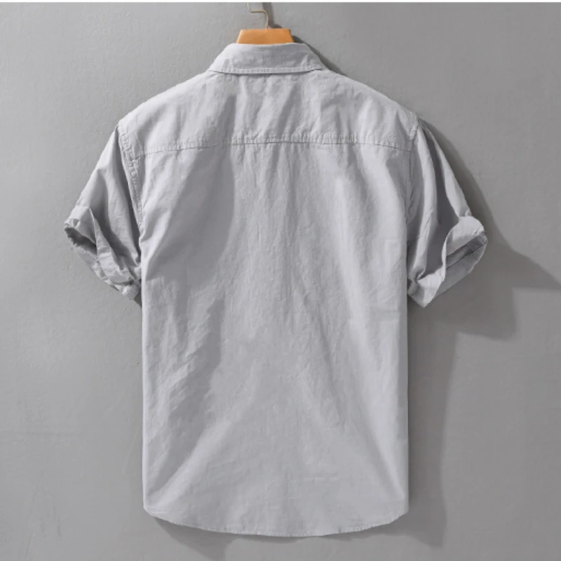 2024 Summer New Casual Pure Cotton Thin Short Sleeve Shirts Men Clothing Soft Solid Color Streetwear FY969