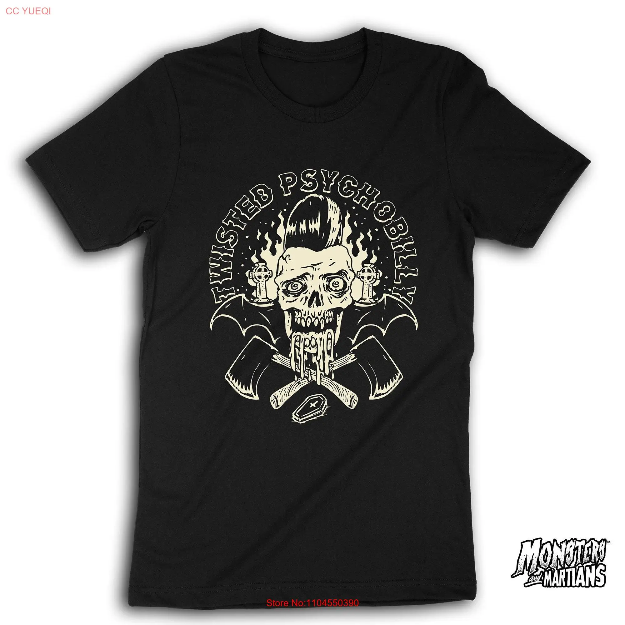 Psychobilly T Shirt Horror Punk Skull and Crossbones Twisted Axe Murderer 0360 long or short sleeves