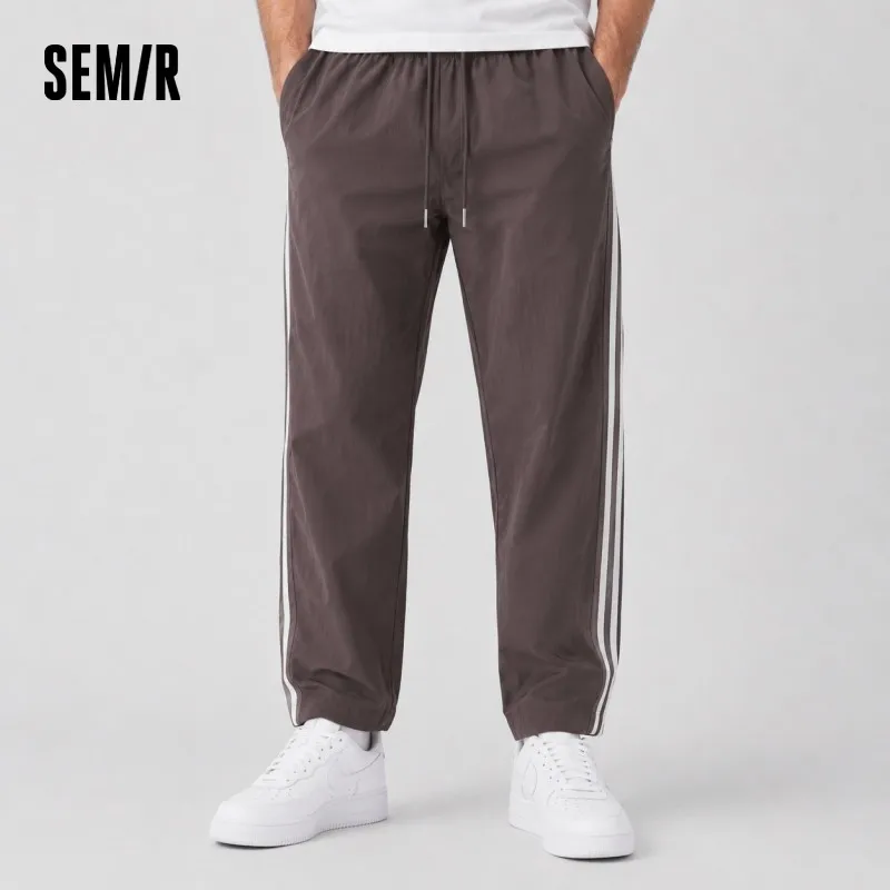 Semir Vintage Sporty Casual Pants Men Loose Straight Fit Cooling 2025 Summer New Color Block Trendy Long Pants