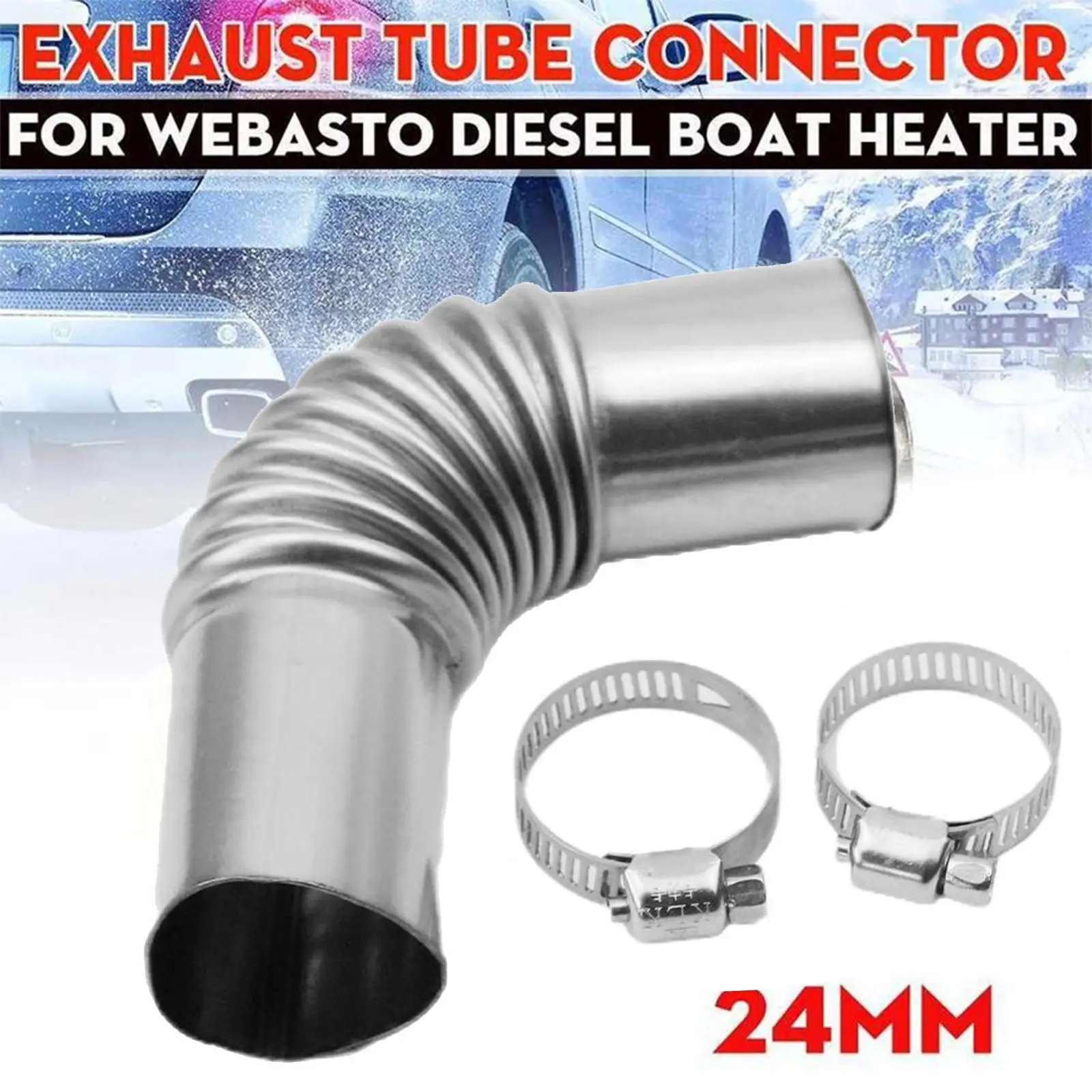 

24mm 90 Degree Elbow Exhaust Pipe Connector for Webasto Air Top Diesel Parking Heater, with Clamp Complete Installation Kit