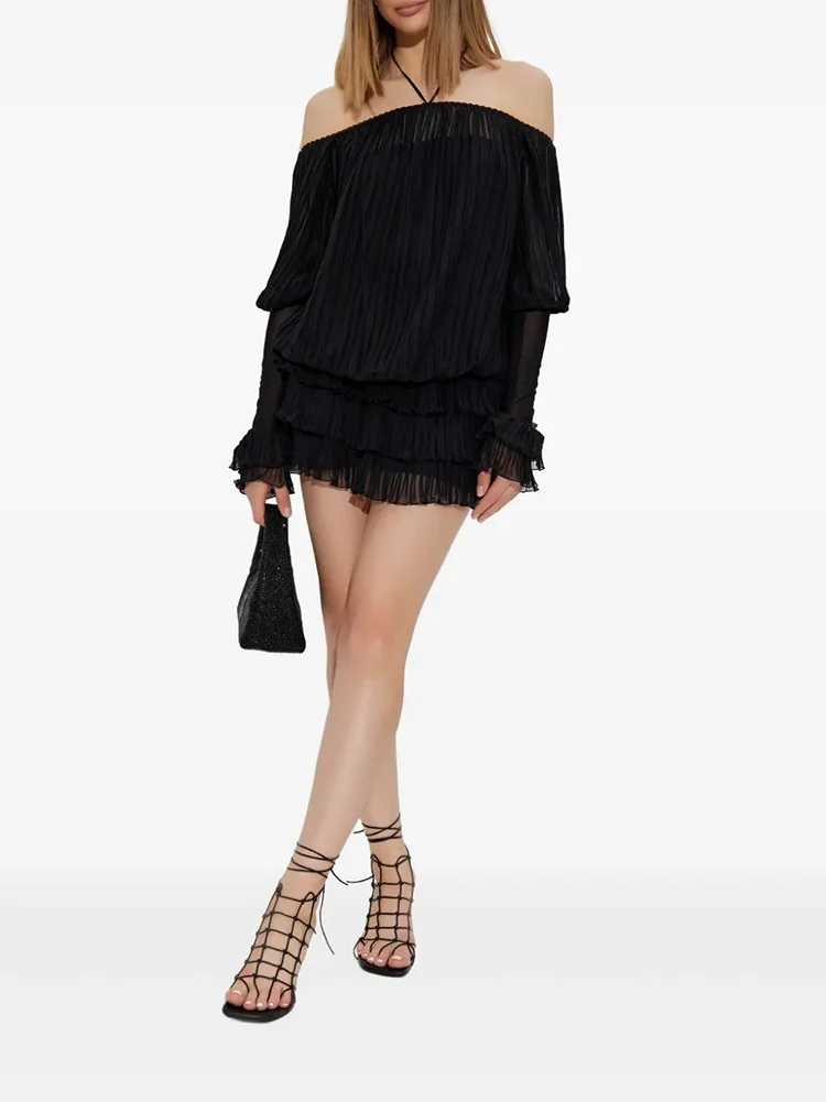 Dameskleding Y2K herfst en winter halternek off-the-shoulder geplooide damestop met lange mouwen en één schouderjurk 2025 nieuw