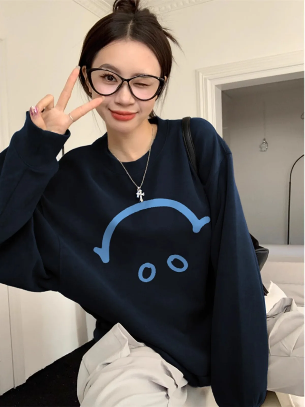 سويت شيرت تيري بدون قبعة للسيدات بأكمام طويلة للربيع والصيف واقٍ من الشمس مقاس كبير ملابس مريحة فرنسية أنيقة للجنسين ومطاطة