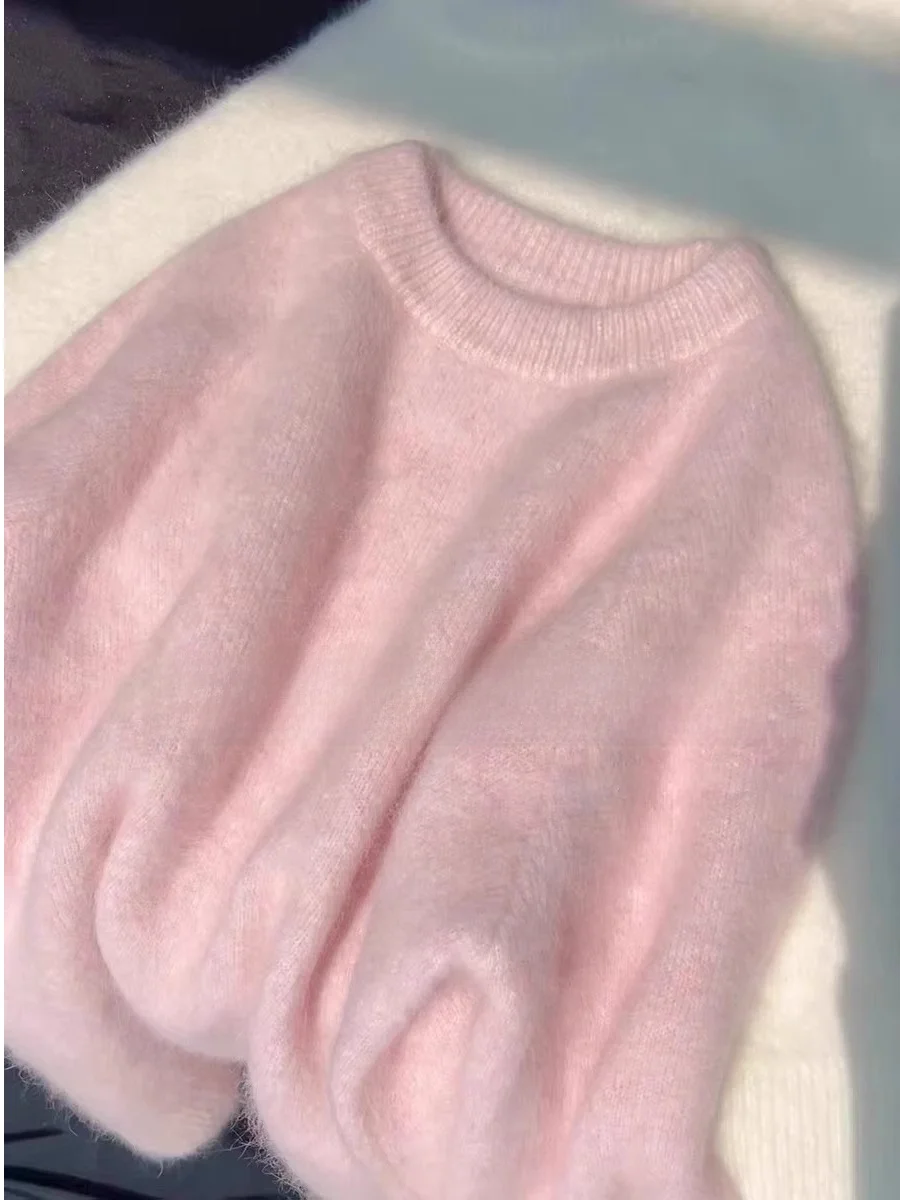 Soft Pluy Damen Strickpullover Winter Thiened Loose Lazy Sle Woolen Inner Wear Bequemes warmes rundes Ne Top