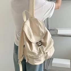 Simple Nylon Flip Drawstring Backpack Women Casual New Waterproof Multi-pocket College Student School Bag Travel Bagpack Mochila