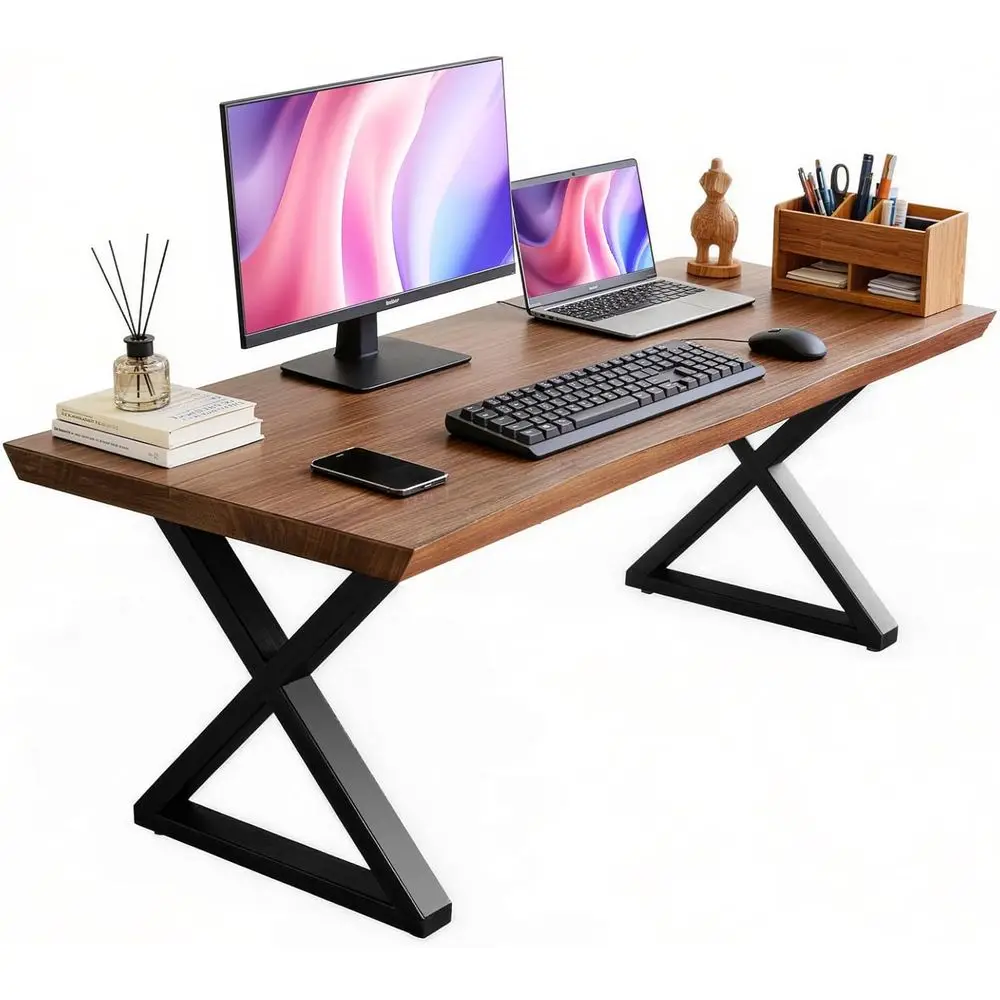 

Rustic Brown 47 Heavy-Duty Solid Wood Desk with 1.96 Thick Butcher Block Top for Home Office Use