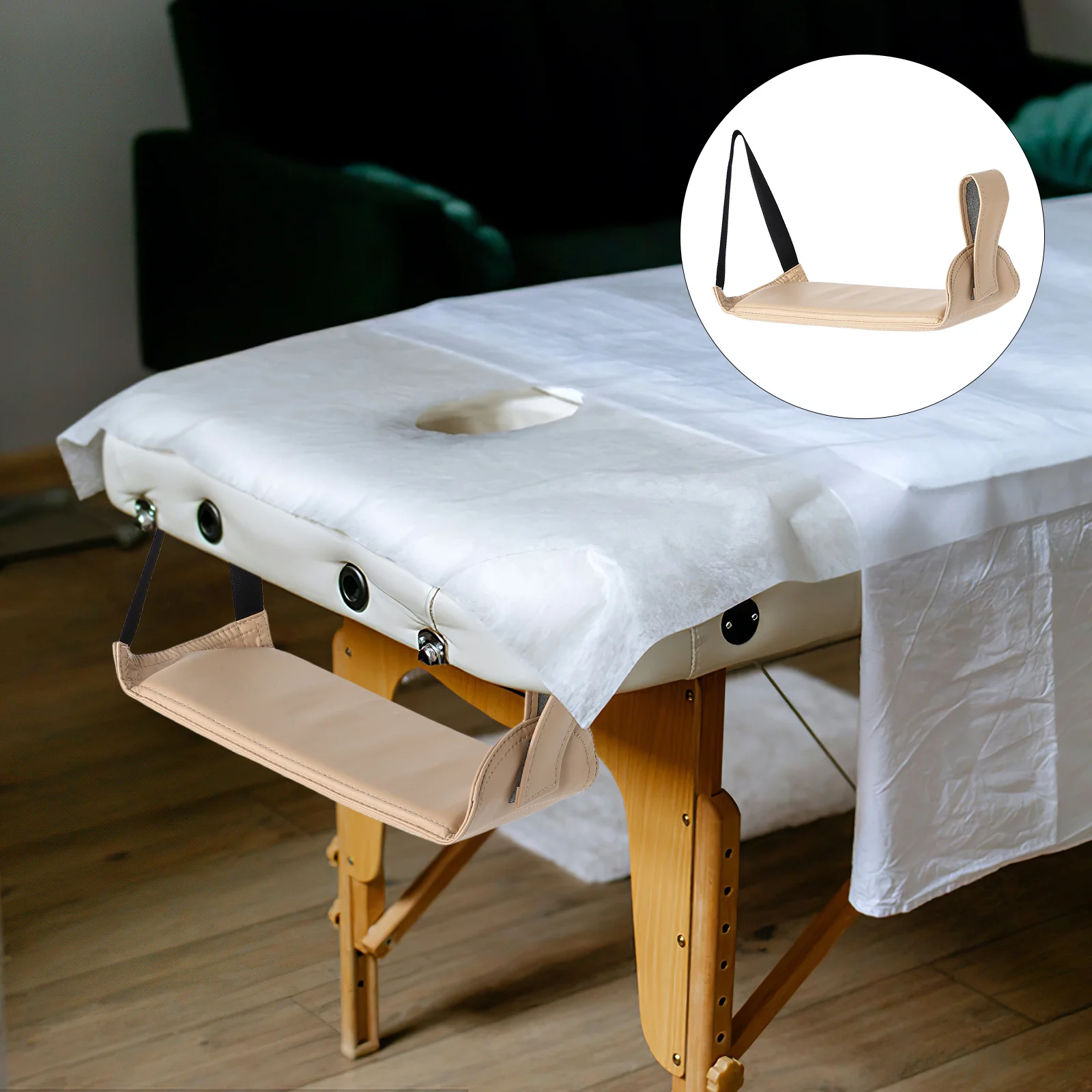 

Регулируемый съемный подлокотник для массажной кровати. Удобная эргономичная поддержка рук для красоты и массажных столов. Практичная.